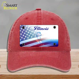 Illinois with American Flag Novelty License Plate Hat Unconstructed Cotton / Red