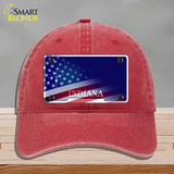 Indiana with American Flag Novelty License Plate Hat Unconstructed Cotton / Red