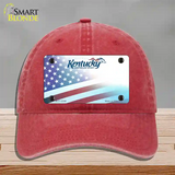 Kentucky with American Flag Novelty License Plate Hat Unconstructed Cotton / Red