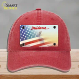 Louisiana with American Flag Novelty License Plate Hat Unconstructed Cotton / Red