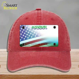 Missouri with American Flag Novelty License Plate Hat Unconstructed Cotton / Red