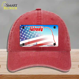 Nebraska with American Flag Novelty License Plate Hat Unconstructed Cotton / Red