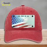 New Hampshire with American Flag Novelty License Plate Hat Unconstructed Cotton / Red