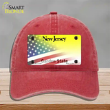 New Jersey with American Flag Novelty License Plate Hat Unconstructed Cotton / Red