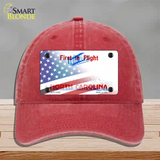 North Carolina with American Flag Novelty License Plate Hat Unconstructed Cotton / Red