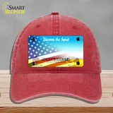 North Dakota with American Flag Novelty License Plate Hat Unconstructed Cotton / Red