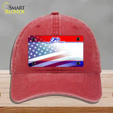 Ohio with American Flag Novelty License Plate Hat Unconstructed Cotton / Red