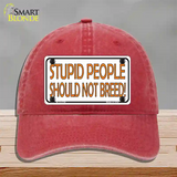 Stupid People Should Not Breed Novelty License Plate Hat Unconstructed Cotton / Red