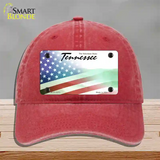 Tennessee with American Flag Novelty License Plate Hat Unconstructed Cotton / Red