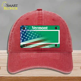 Vermont with American Flag Novelty License Plate Hat Unconstructed Cotton / Red