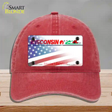 Wisconsin with American Flag Novelty License Plate Hat Unconstructed Cotton / Red