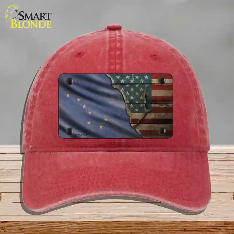 Alaska/American Flag Novelty License Plate Hat Unconstructed Cotton / Red