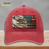 California/American Flag Novelty License Plate Hat Unconstructed Cotton / Red