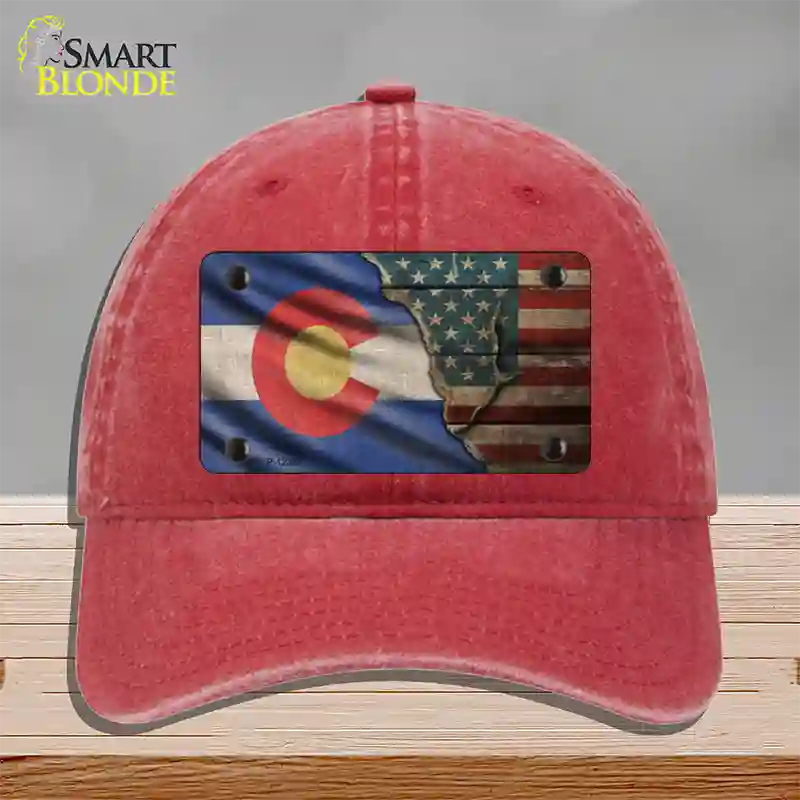 Colorado/American Flag Novelty License Plate Hat Unconstructed Cotton / Red