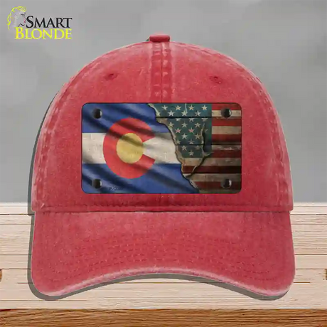 Colorado/American Flag Novelty License Plate Hat Unconstructed Cotton / Red