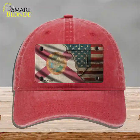 Florida/American Flag Novelty License Plate Hat Unconstructed Cotton / Red