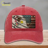 Illinois/American Flag Novelty License Plate Hat Unconstructed Cotton / Red