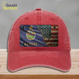 Kansas/American Flag Novelty License Plate Hat Unconstructed Cotton / Red