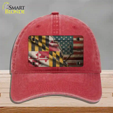 Maryland/American Flag Novelty License Plate Hat Unconstructed Cotton / Red