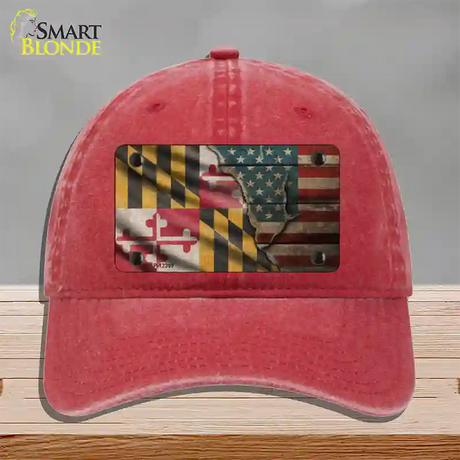 Maryland/American Flag Novelty License Plate Hat Unconstructed Cotton / Red