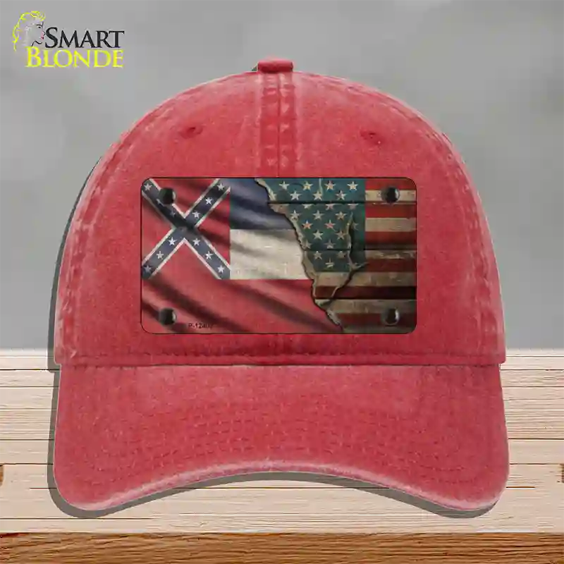 Mississippi/American Flag Novelty License Plate Hat Unconstructed Cotton / Red