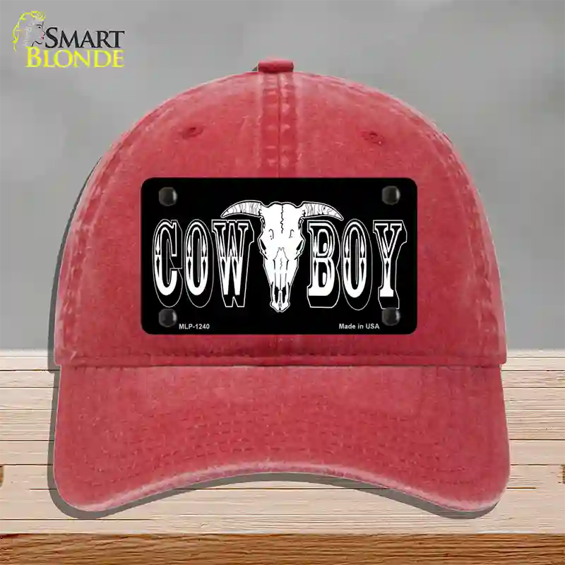 Cowboy Longhorn Skull Novelty License Plate Hat Unconstructed Cotton / Red