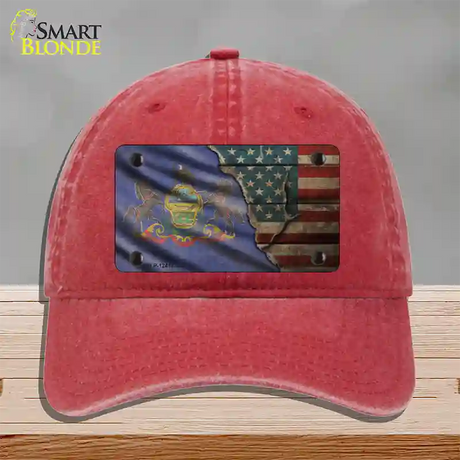 Pennsylvania/American Flag Novelty License Plate Hat Unconstructed Cotton / Red