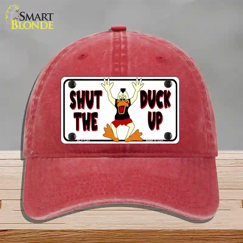 Shut The Duck Up Novelty License Plate Hat Unconstructed Cotton / Red