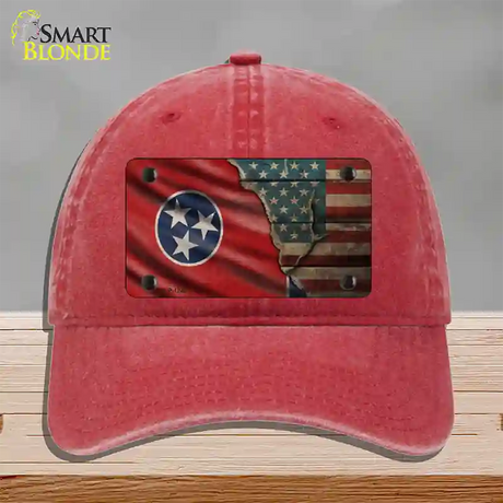 Tennessee/American Flag Novelty License Plate Hat Unconstructed Cotton / Red