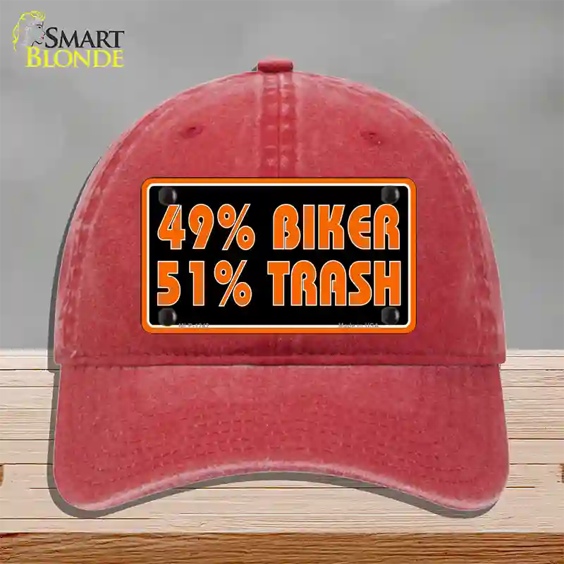 49% Biker 51% Trash Novelty License Plate Hat Unconstructed Cotton / Red