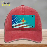 New Mexico Teal with American Flag Novelty License Plate Hat Unconstructed Cotton / Red