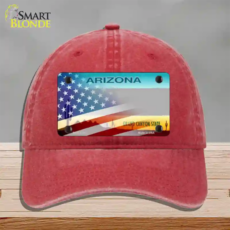 Arizona State Blank Novelty License Plate Hat Unconstructed Cotton / Red / Gray Arizona Sunset (1455):https | Half American Flag | Yes