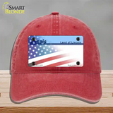 Illinois Lincoln with American Flag Novelty License Plate Hat Unconstructed Cotton / Red