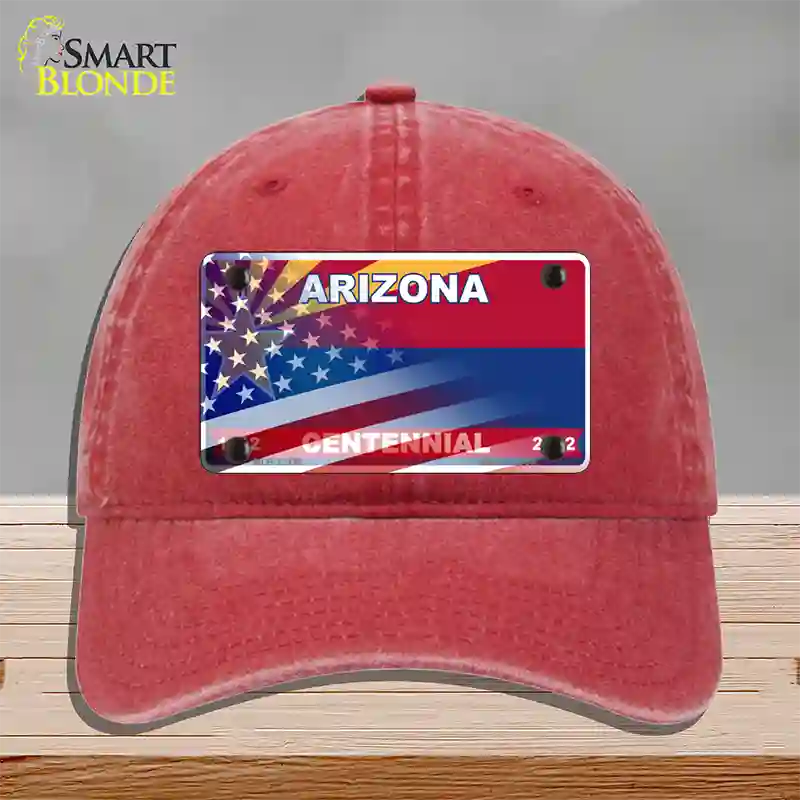 Arizona State Blank Novelty License Plate Hat Unconstructed Cotton / Red / Arizona Centennial (1801):https | Half American Flag | Yes