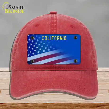 California with Blue California Plate Novelty License Plate Hat Unconstructed Cotton / Red