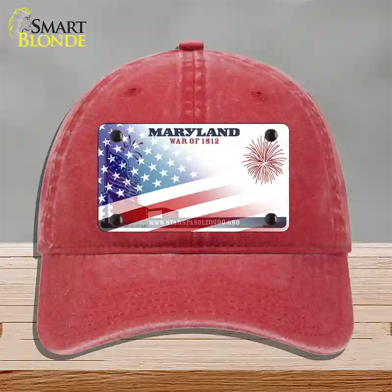 Maryland War Plate American Flag Novelty License Plate Hat Unconstructed Cotton / Red