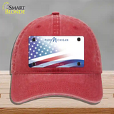 Pure Michigan Plate American Flag Novelty License Plate Hat Unconstructed Cotton / Red