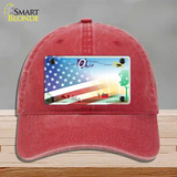 Ohio Birthplace with American Flag Novelty License Plate Hat Unconstructed Cotton / Red