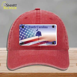 South Carolina Travel Plate American Flag Novelty License Plate Hat Unconstructed Cotton / Red