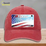 Texas Lone Star Plate American Flag Novelty License Plate Hat Unconstructed Cotton / Red