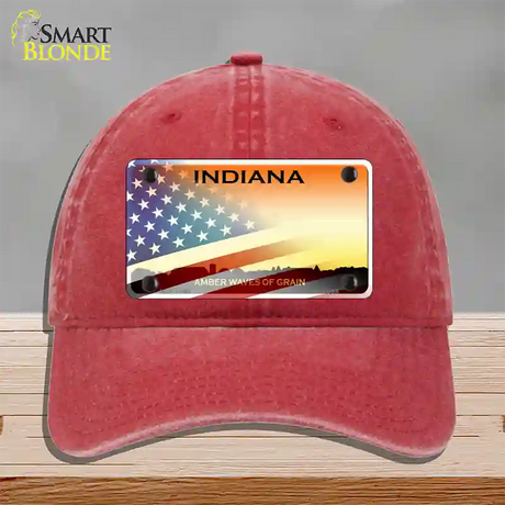 Indiana Amber Waves Plate American Flag Novelty License Plate Hat Unconstructed Cotton / Red