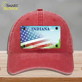 Indiana Bridge Plate American Flag Novelty License Plate Hat Unconstructed Cotton / Red