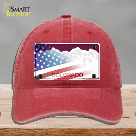 Colorado Red with American Flag Novelty License Plate Hat Unconstructed Cotton / Red