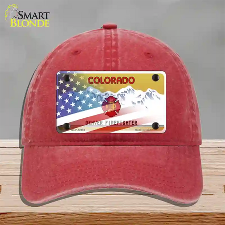 Colorado Firefighter Plate American Flag Novelty License Plate Hat Unconstructed Cotton / Red