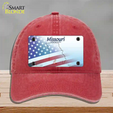 Missouri Show Me with American Flag Novelty License Plate Hat Unconstructed Cotton / Red