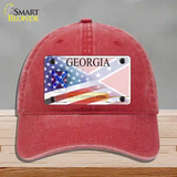 Georgia Confederate Flag American Flag Novelty License Plate Hat Unconstructed Cotton / Red