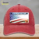 Georgia Peach with American Flag Novelty License Plate Hat Unconstructed Cotton / Red