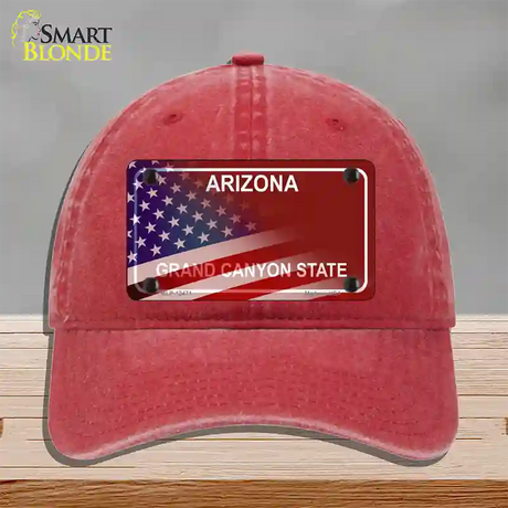 Arizona State Blank Novelty License Plate Hat Unconstructed Cotton / Red / Red Arizona (8580):https | Half American Flag | Yes