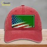 Washington Green with American Flag Novelty License Plate Hat Unconstructed Cotton / Red