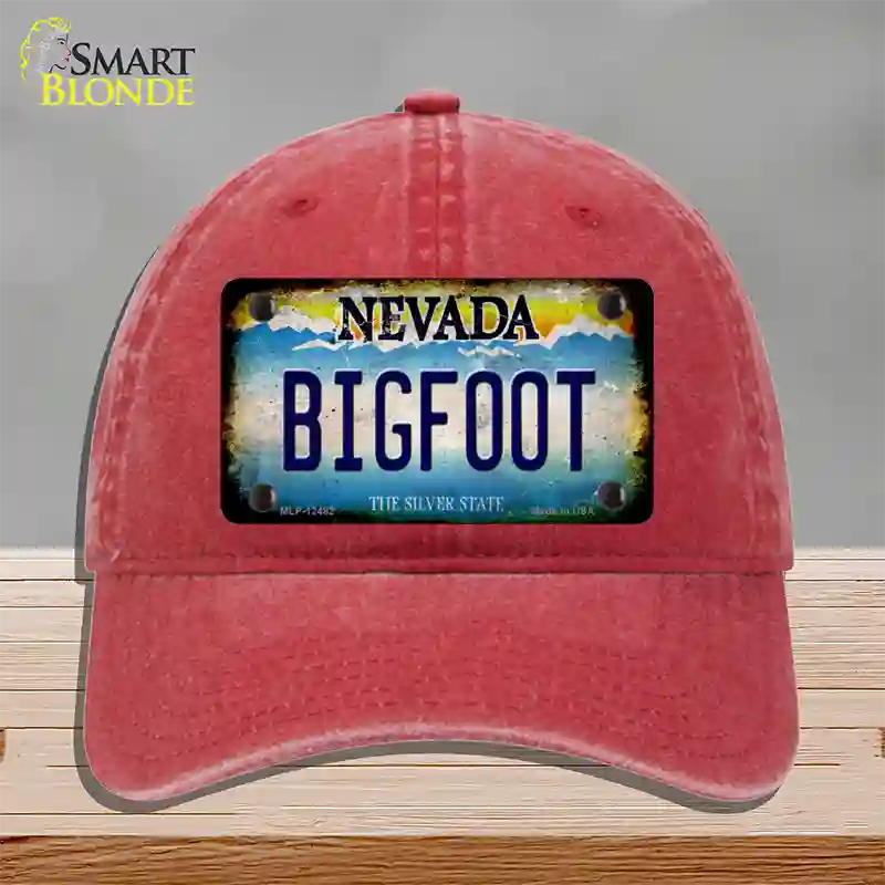 Bigfoot Nevada Novelty License Plate Hat Unconstructed Cotton / Red